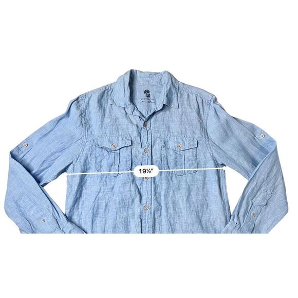 Ocean & Coast Blue Spread Collar Tab Sleeve Button Up Linen Shirt sz MEDIUM - Picture 6 of 11